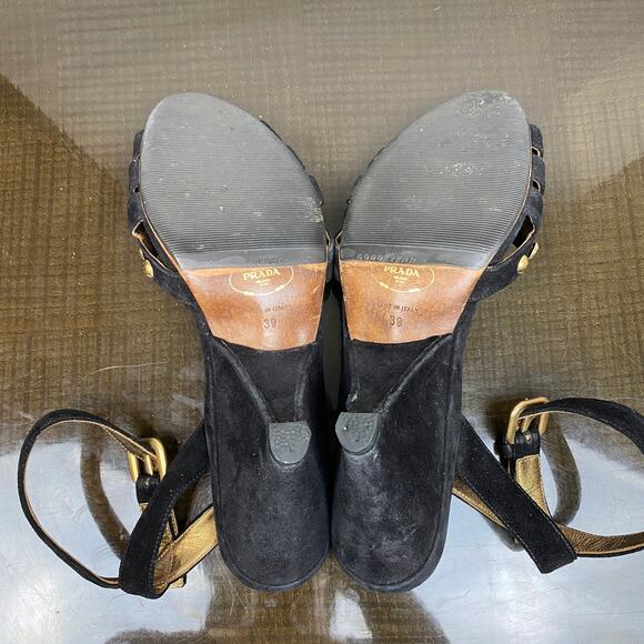 Rare Prada Studded Ankle Strap Heeled Sandals Women's 39 US 9 - Picture 7 of 10